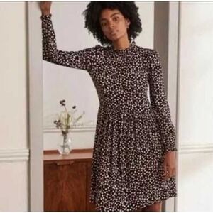 Boden Clara Jersey Dress US 12L UK 16L Black Pink Floral Long Sleeve